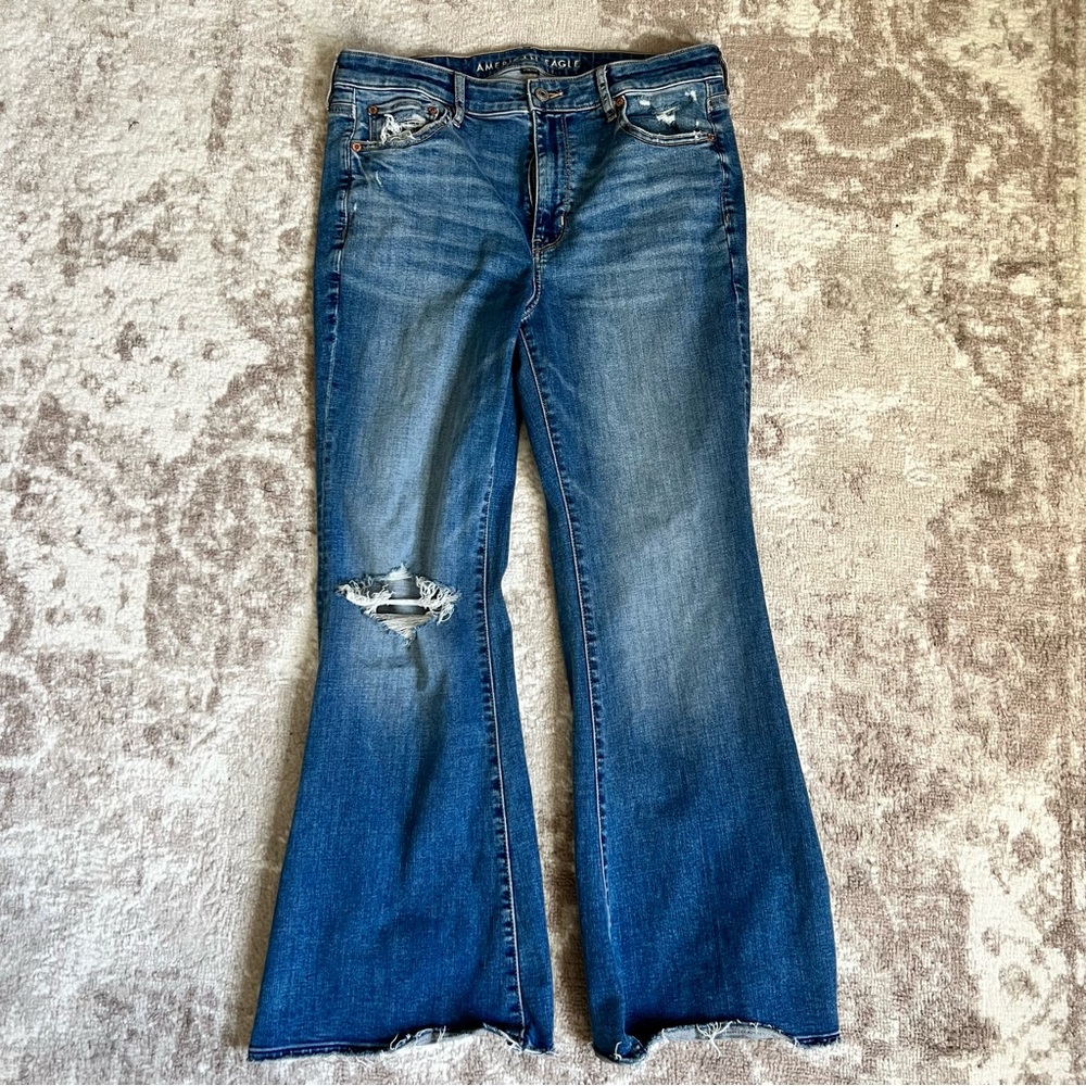 American Eagle Distressed Super High Rise Flare Jeans